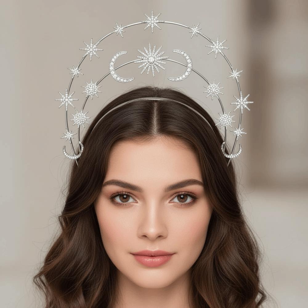 Rhinestones Crystal Goddess Crown Headband Gothic Wedding Bridal Headdress  Prom