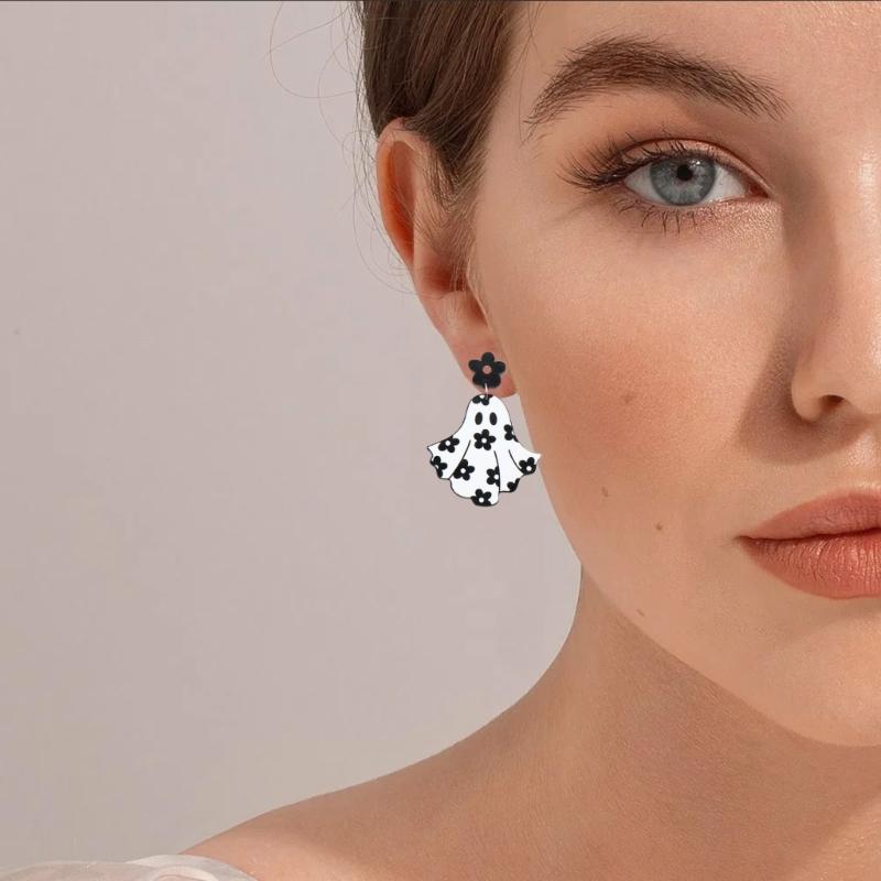 Simple Flower Spirit Pendant Earring Fshion Dangle Earrings Halloween Cartoon Acrylic Drop Earrings Party Jewelry