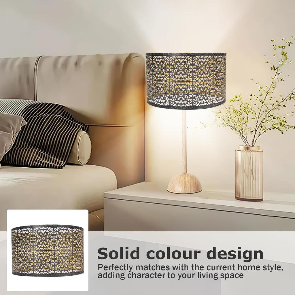 Metal Lampshade E14 E27 Iron Hollow Out Modern Decorative Cylinder Lamp Shade for Table Wall Ceiling Lamp Black and Gold