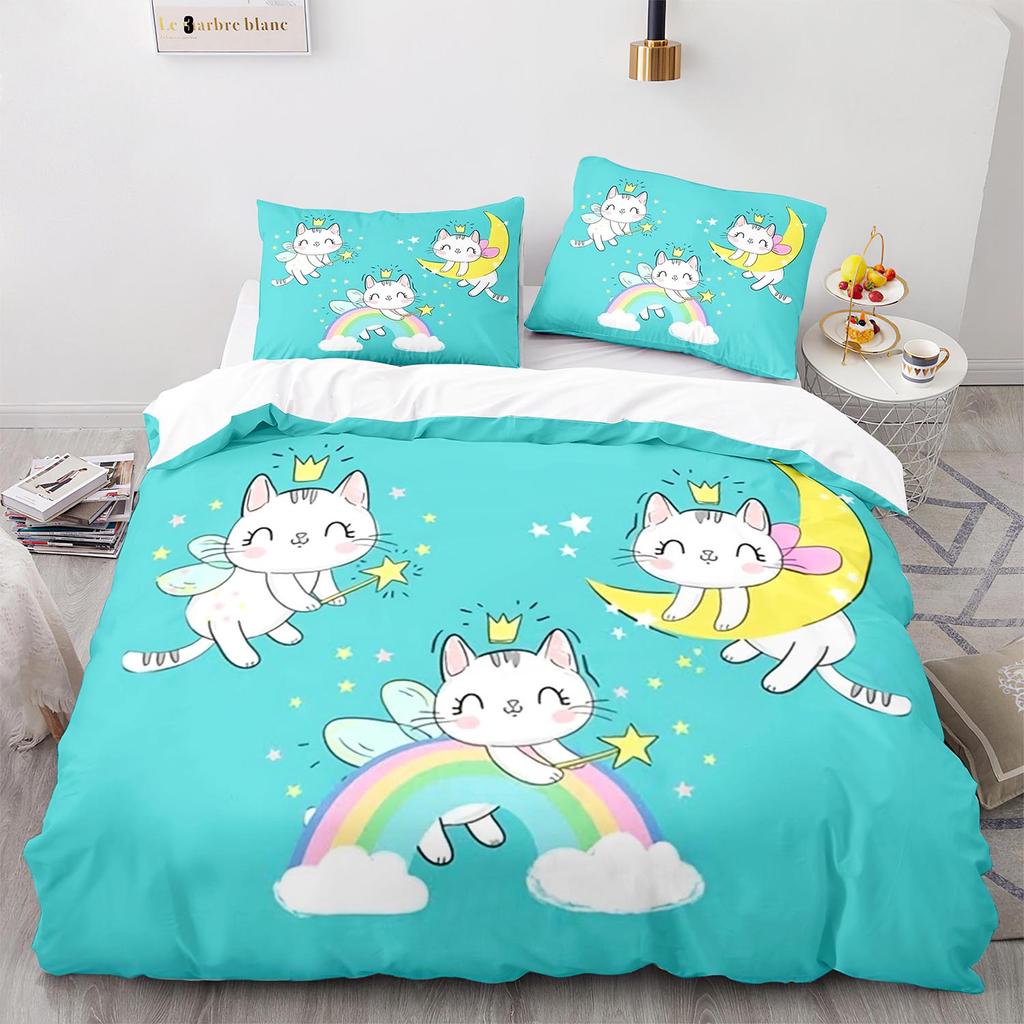 Rainbow Cat Bedding Set Single Twin Full Queen King Size Kawaii Girl Bed Set Aldult Kid Bedroom Duvetcover Sets 3D Print 013
