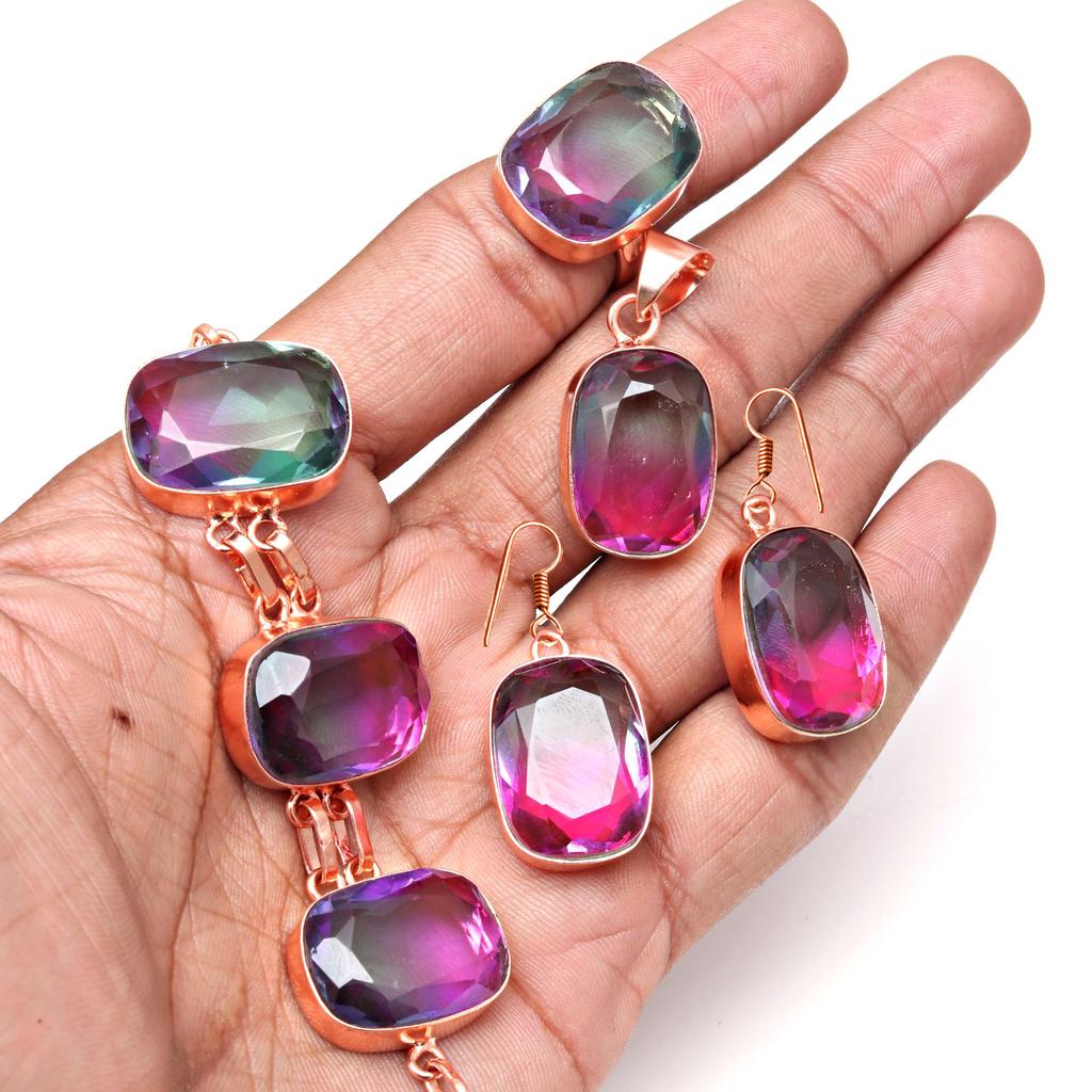 Bio-Tourmulian 14 Ct Rose Gold Plated Jewelry Bracelets &Earrings 7-8''