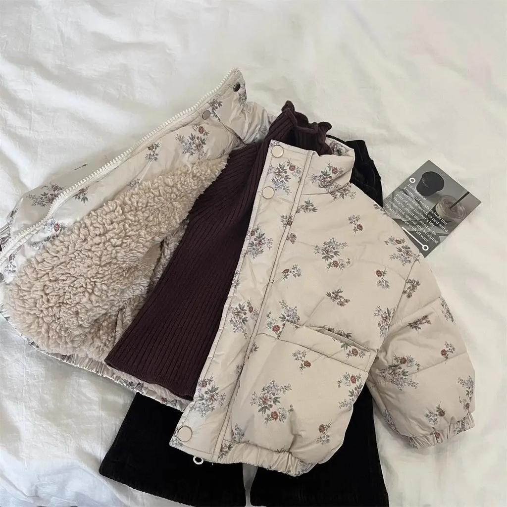 Parka de iarnă pentru fete, cu imprimeu floral, mânecă lungă, îmbrăcăminte exterioară pentru bebelușe, palton larg, gros, călduros, costum de zăpadă pentru fetițe