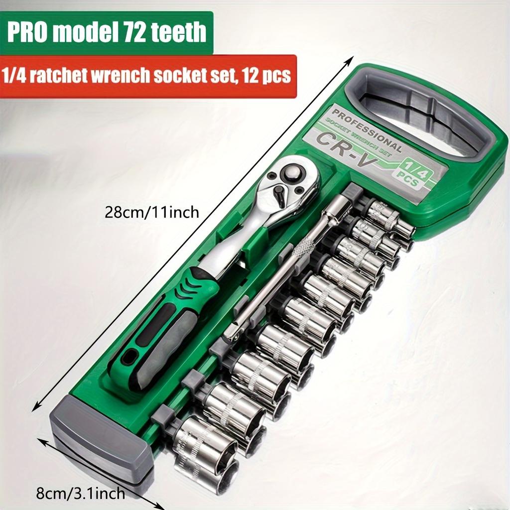 Drive Socket Set 1/4"-3/8"-1/2", Sockets with Quick-Release Ratchet Wrench, Compact Sockets for Car Repair, Mechanic Tool