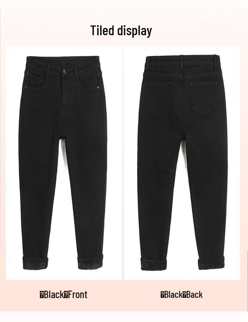 Black High-Waisted Plus Velvet Stretch Skinny Jeans for Women - Winter 2021, Slimming Plus Size, Warm & Thickened.