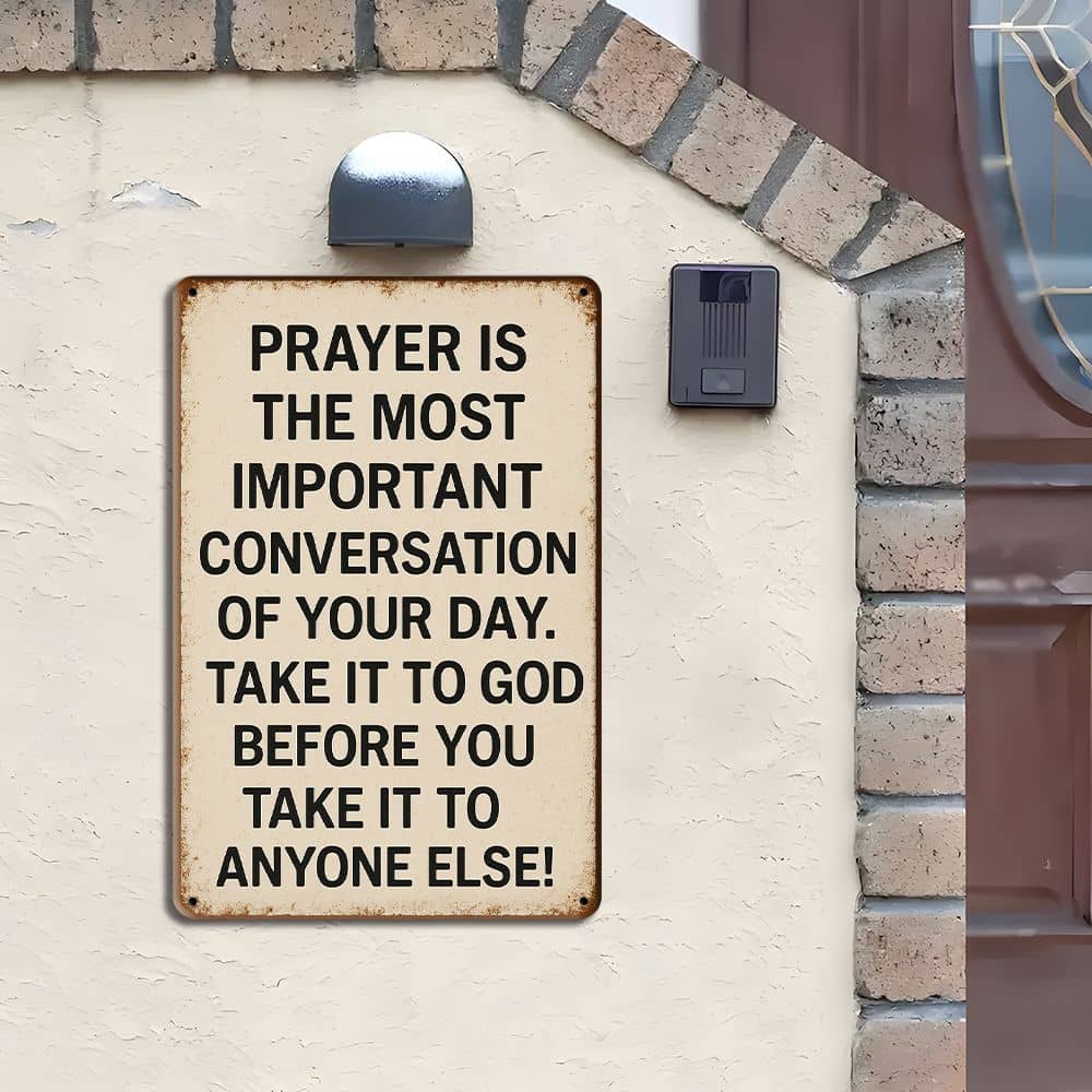 "Prayer Is The Most Important Conversation" Vintage Metal Sign.
