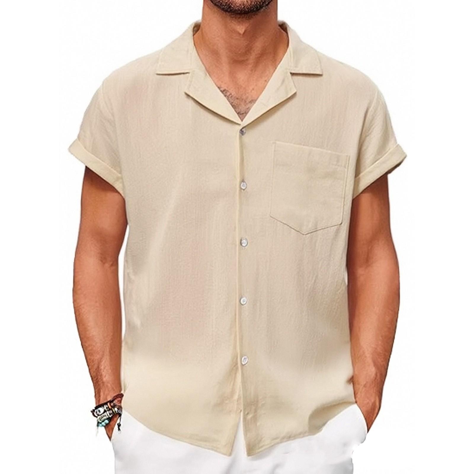 

Летняя хлопковая конопляная хлопковая тонкая повседневная однотонная рубашка со стоячим воротником синего цвета свободного покроя