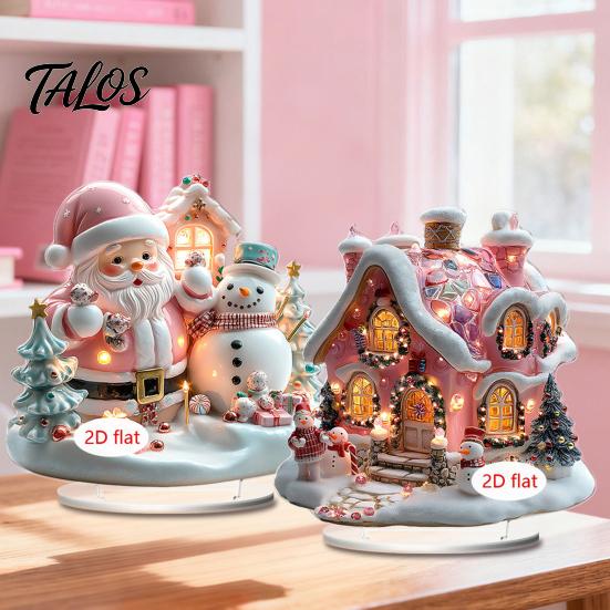 LED Lighted Figurines 2D Acrylic Christmas Angel Figurine with Warm Lights, Glowing Holiday Tabletop Table Decorations Decor for Home Living