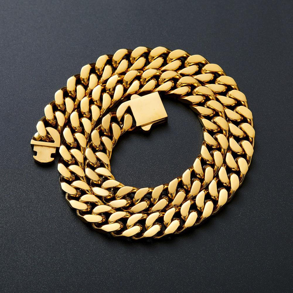 Real 18K Gold PVD Stainless Steel Cuban Necklace Bracelet Custom Logo 5MM-15MM Monaco Necklace Miami Cuban Chains for Men