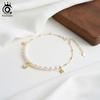 Rinntin 925 Sterling Silver Natural Freshwater Pearl Anklet for Women with Starfish Summer Holiday Foot Chain Jewelry SA97