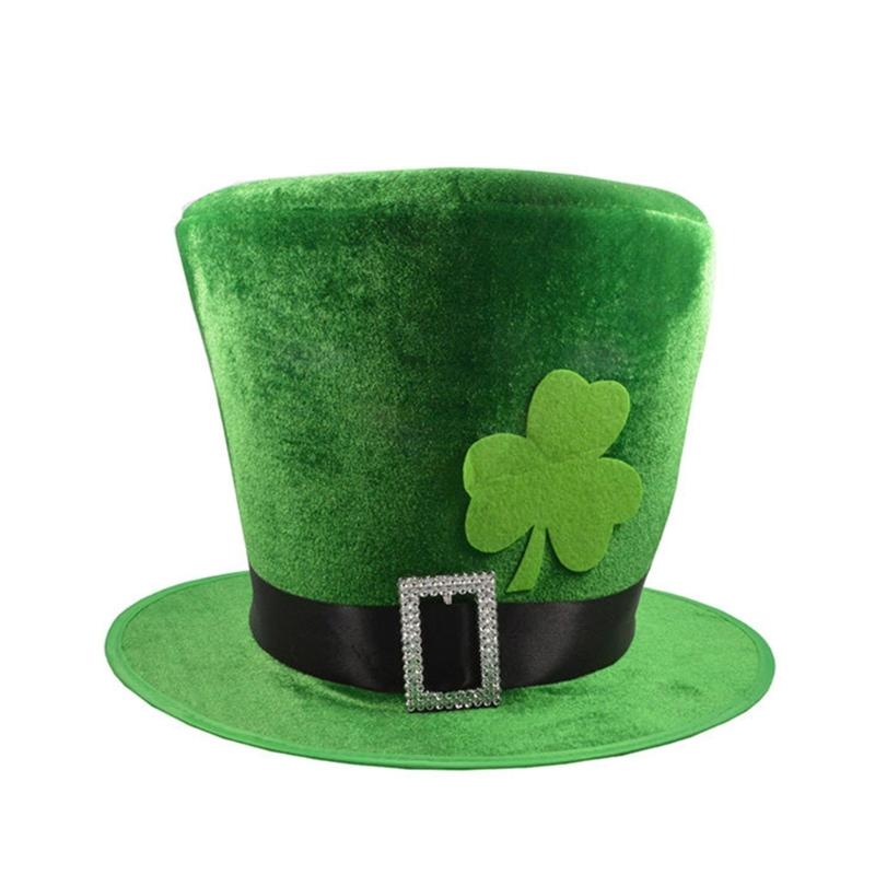 

Green Tall Hat StPatrick Day Flat Top Hat Holiday Headdress Irish National Day Celebration Beard Cap Festival Props Hat