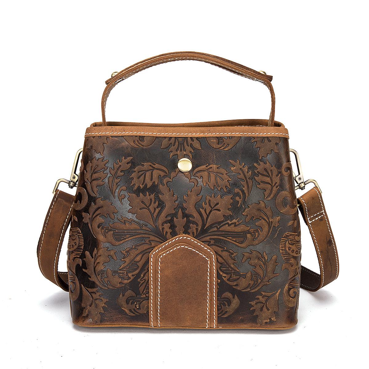 

Женская сумка-мешок Johnature из натуральной кожи в стиле ретро, ​​портативная сумка для отдыха, универсальные сумки на плечо и через плечо из воловьей кожи коричневый