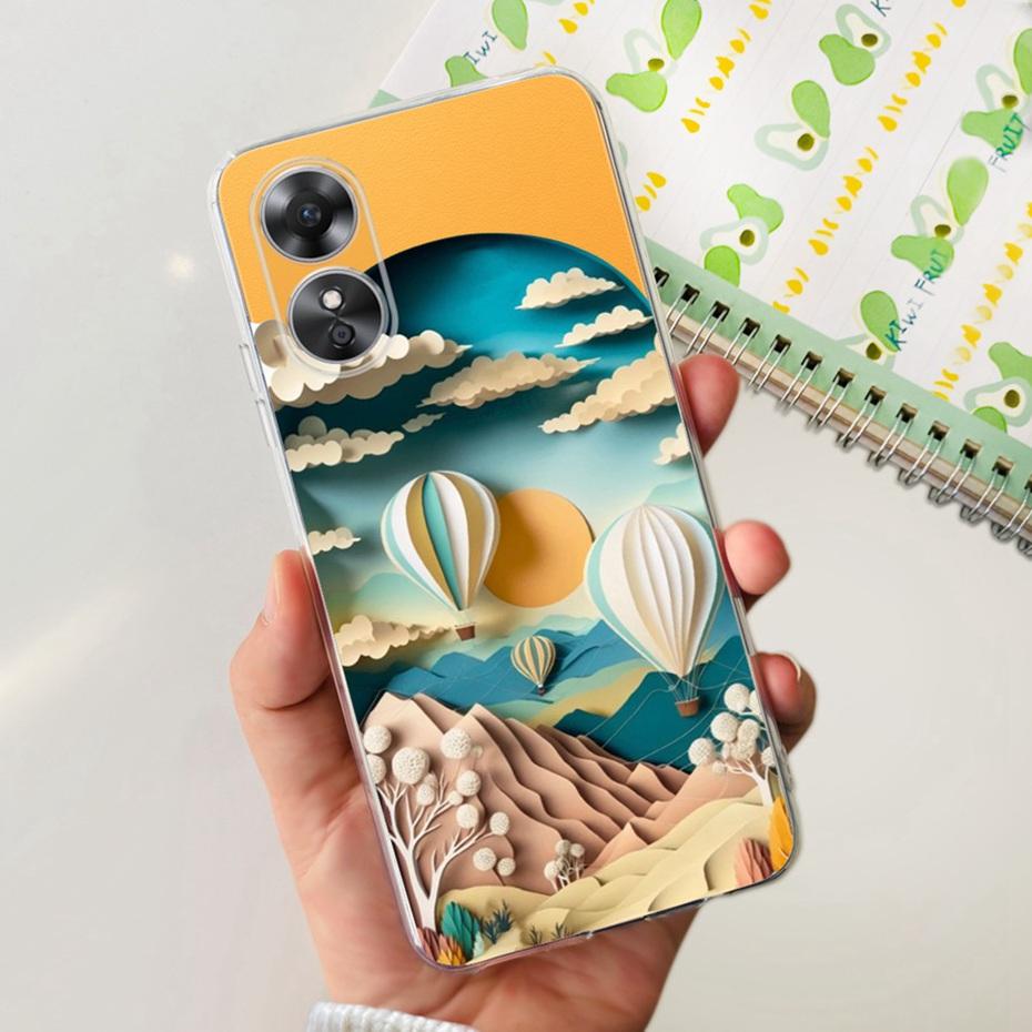 Schöne Hülle mit Aufdruck für OPPO A17 (CPH2477) Weiche Silikon-TPU-Rückabdeckung für Oppo A17 A 17 4G Handyhüllen