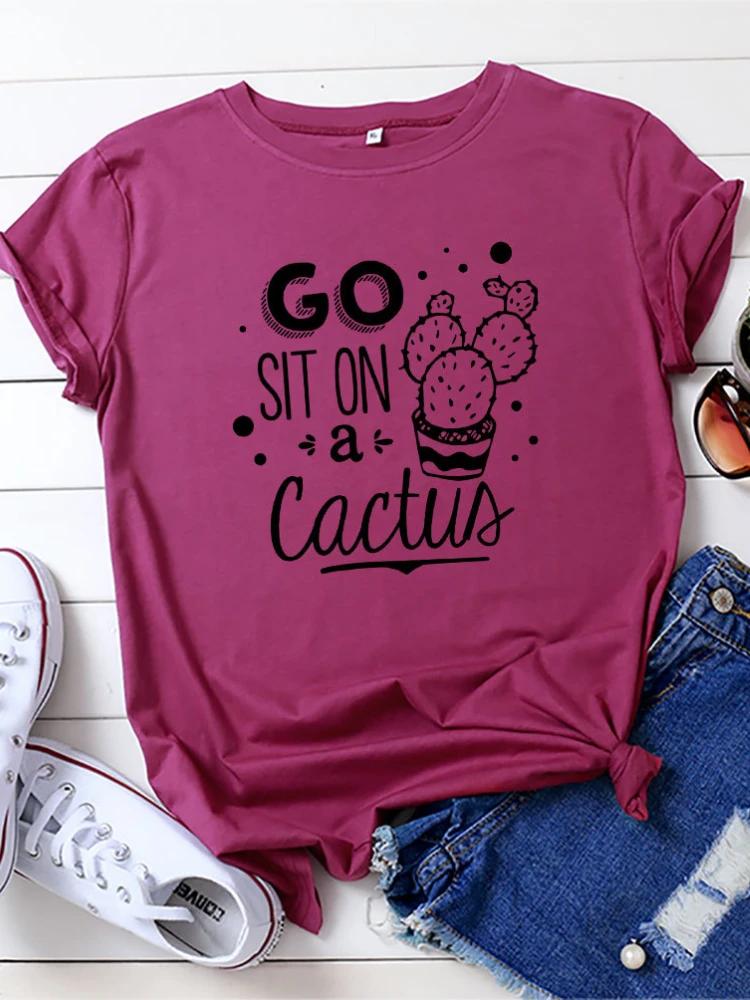 Go Sit on A Cactus Print Women T Shirt Short Sleeve O Neck Loose Women Tshirt Ladies Tee Shirt Tops Clothes Camisetas Mujer
