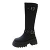Women's knee high boots for autumn and winter , retro thick soled knight boots, belt buckle, thick heel, slim and tall boots