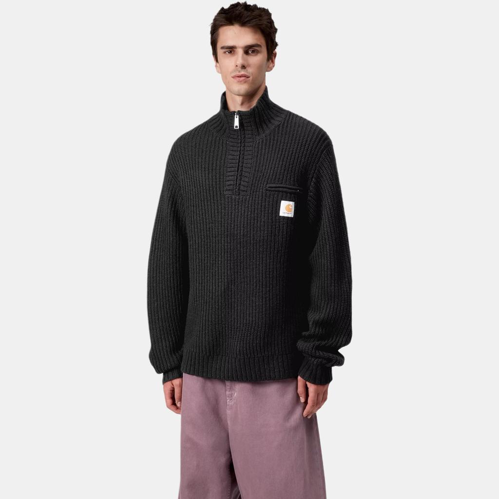 Carhartt WIP FW25 Detroit Half Zip Sweater Classic Detroit Pullover Zipper Chest Pocket Square Label Mock Neck Long Sleeve Sweater I035398-89-XX