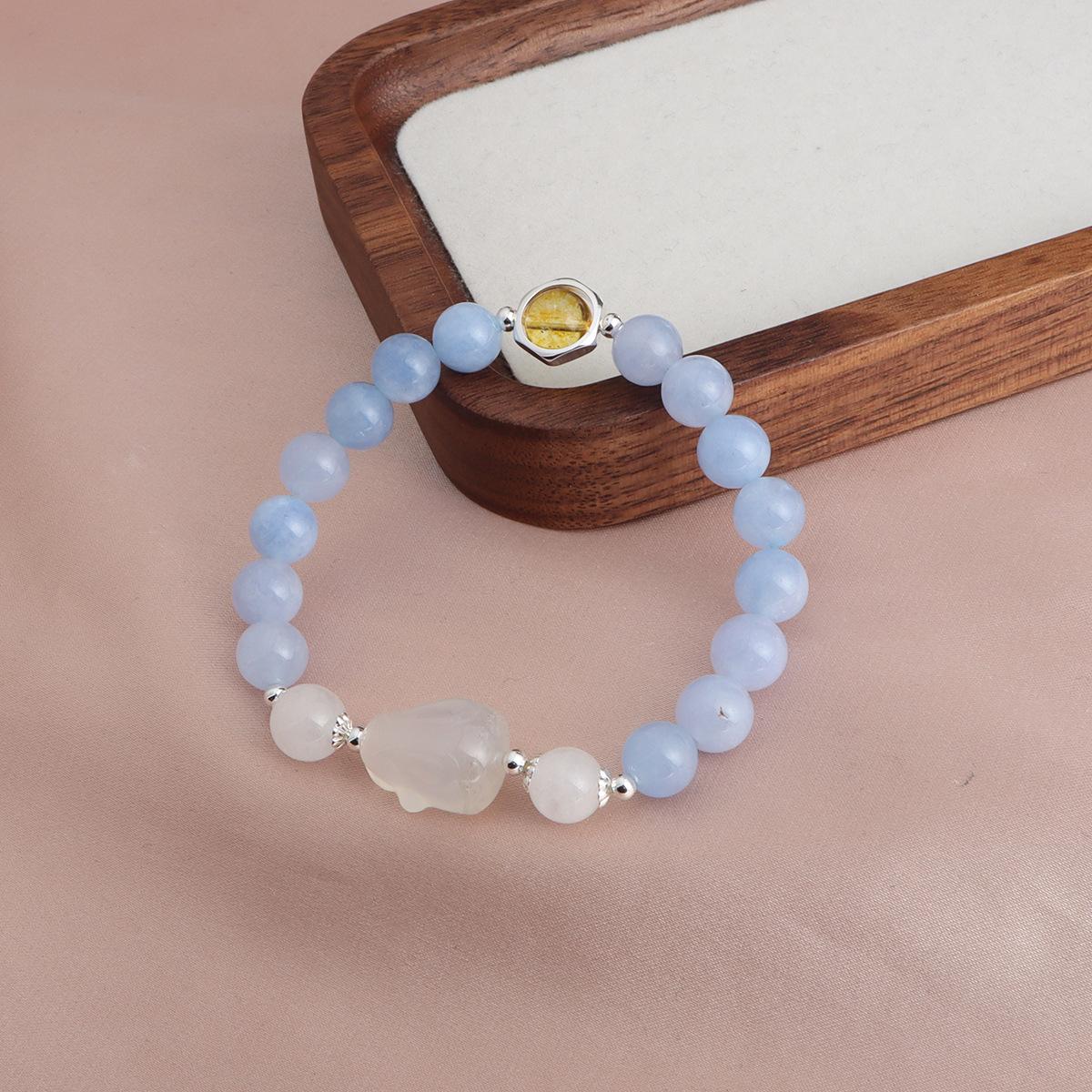 Aquamarine crystal bracelet, chalcedony bear rabbit chinchilla Pixiu sugar cube bracelet, Douyin live broadcast explosion