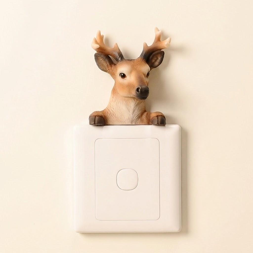 Resin Wall Stickers Animal Wall Hangings Switch Decal Home Decor Room Decorations Cartoon Dog Kitty Reindeer Elephant Panda