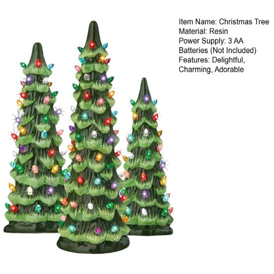 Pre-lit Hand-Painted Resin Tabletop Christmas Tree Small Light Up Holiday Tree Decoration for Home Party Decor