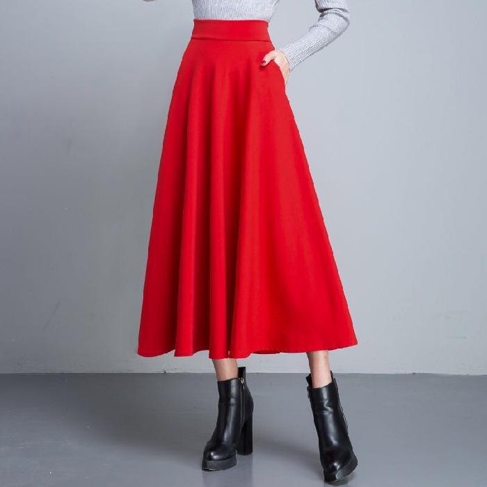 Elastic Waist Medium and Long Skirt Women's High Waist and Thin Versatile Swing Skirt