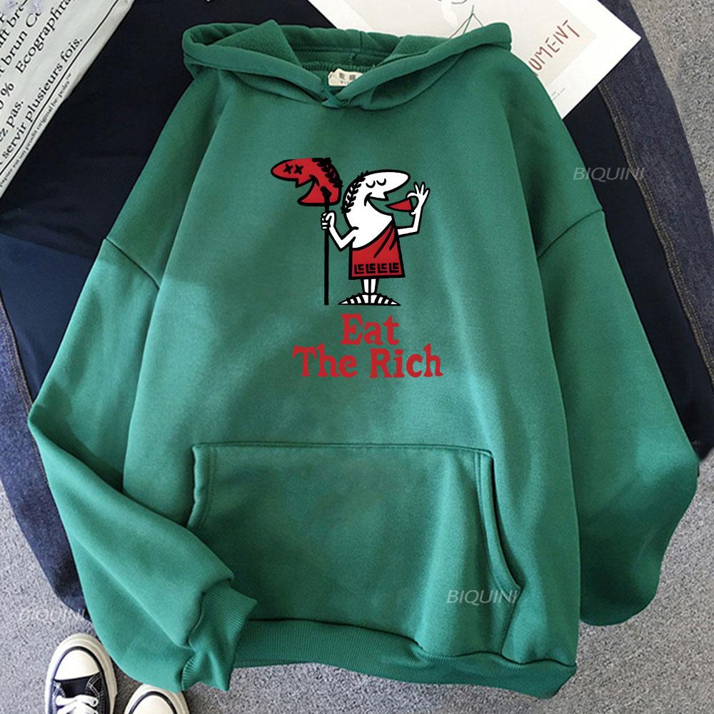 Cartoon Printing Hoodies Eat The Rich Graphic Sweatshirts Streetwear Men Winter Sudaderas Harajuku Fashion Print Hoodie