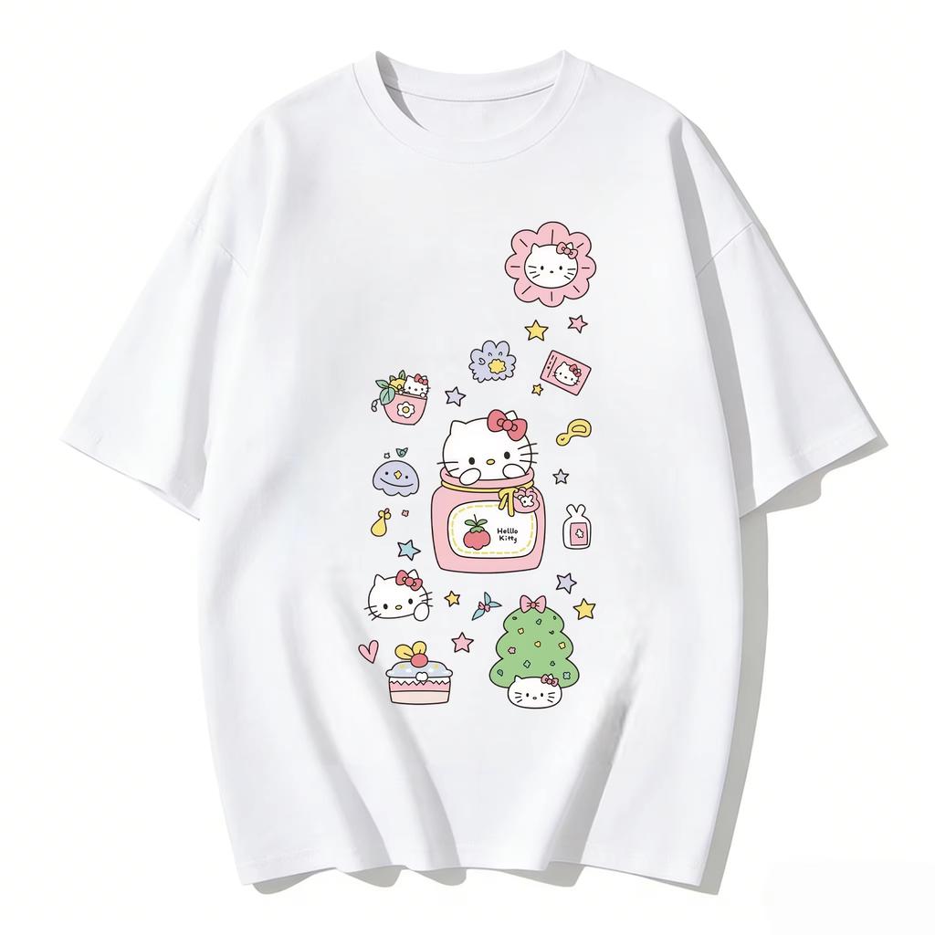 2026 new Summer HelloKitty Cute Graphic Tee Casual Short Sleeve Cotton Top for Women Girls Kawaii Cartoon Print Streetwear