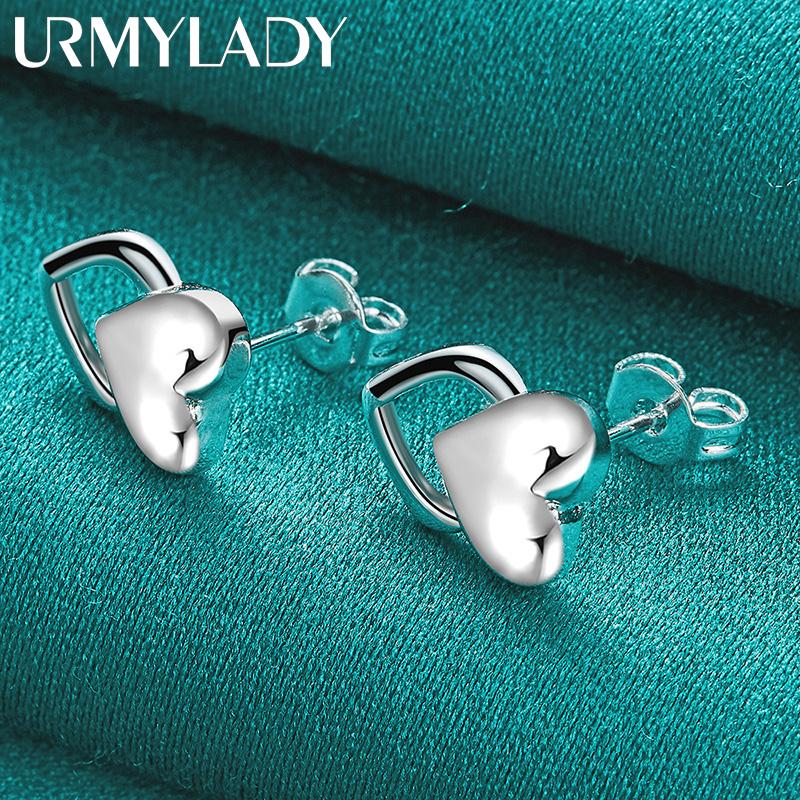 Pendientes de Tuerca de Plata de Ley 925 con Corazón de Amor para Mujer Joyería de Boda de Moda