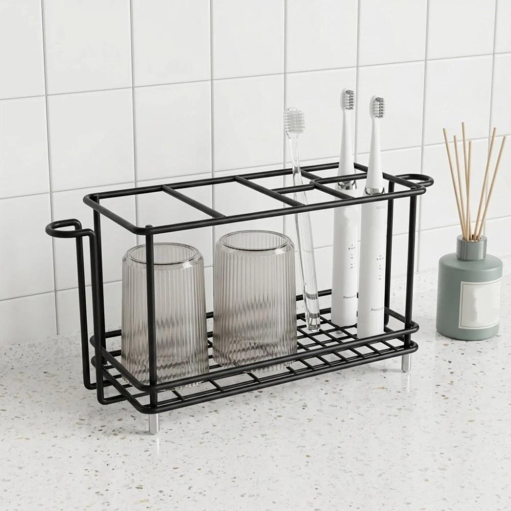 Non-Slip Toothbrush Holder Carbon Steel Electric Toothbrush Stand Toothpaste Shelf Desktop