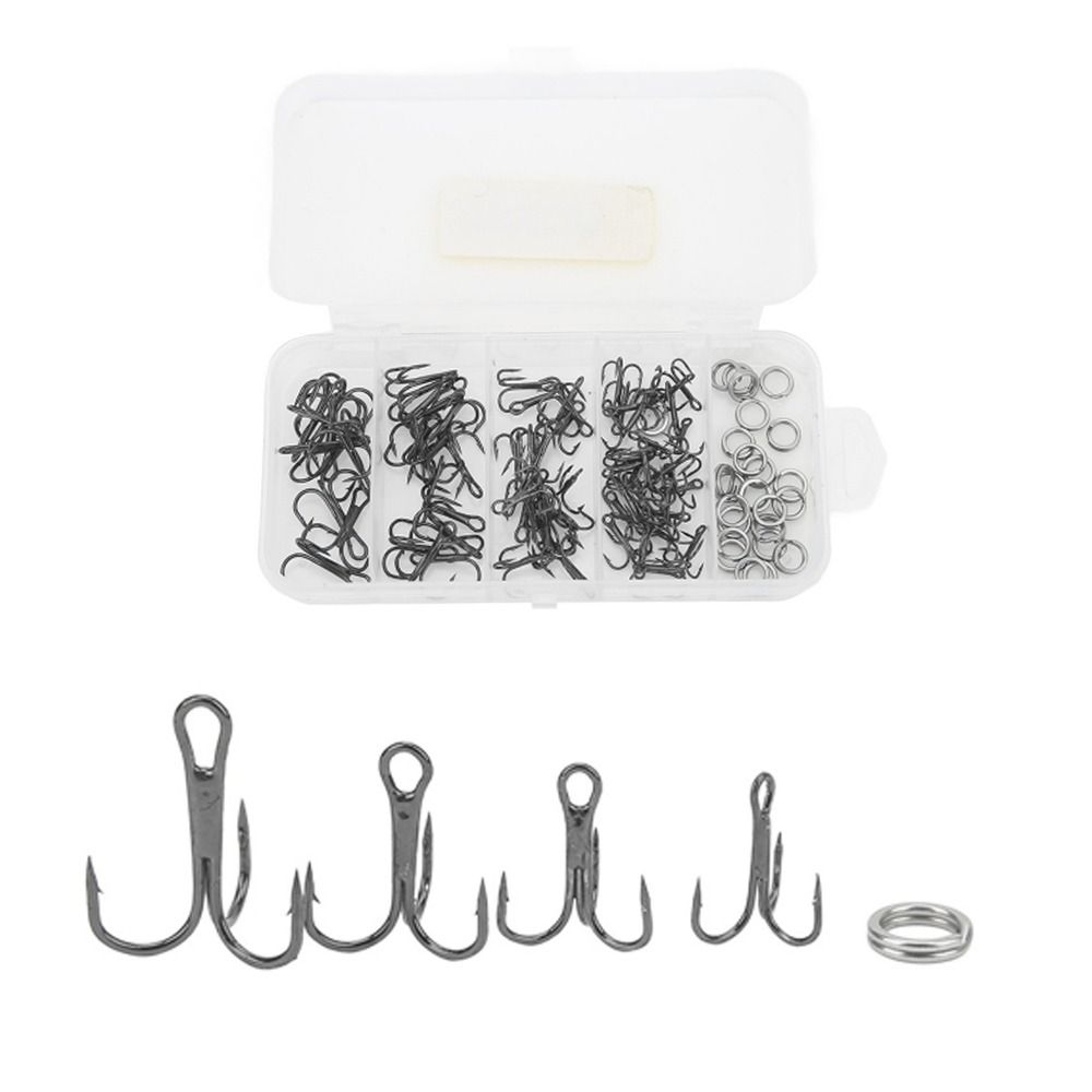100PCS with Double Split Rings Triple Barbed Hooks Strong Sharp Barbed Hook Set Freshwater Fishing