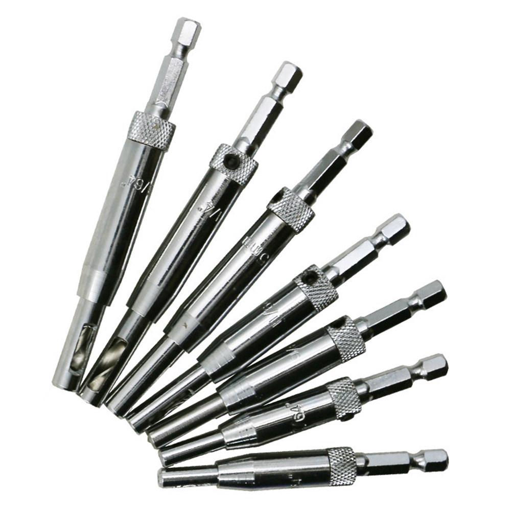 7Pcs Self Centering Hinge Bit Set Hex High Body Fast Change Accurate Holes for Door Cabinet Furniture Woodworking