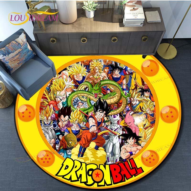 Dragon Ball Goku Pattern Round Carpet for Living Room Rugs Bedroom Mat Kitchen Carpet Doormat Non-Slip Children Flannel Carpet