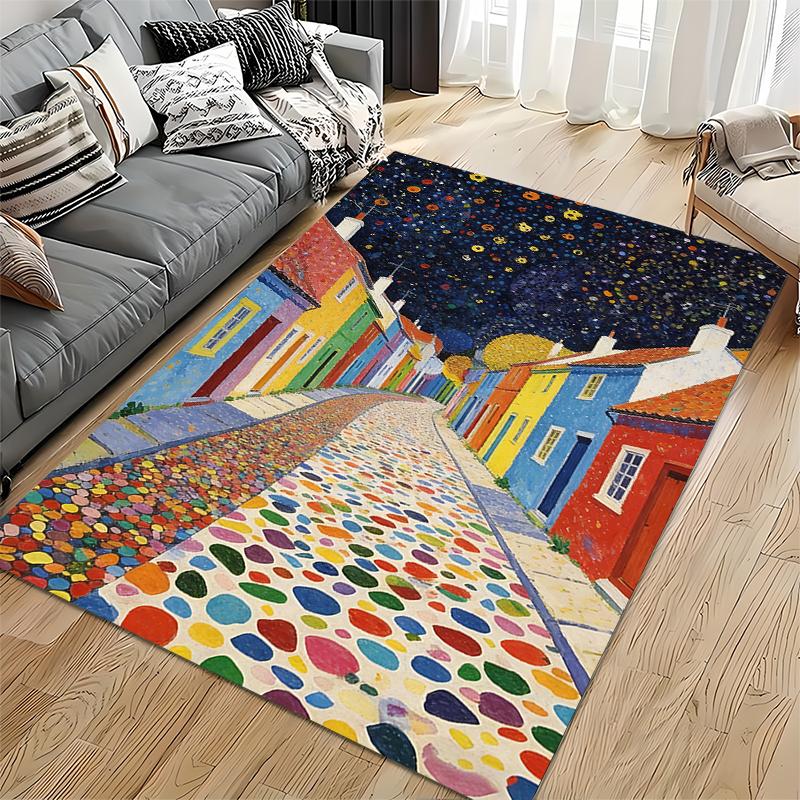 Colorful Artistic Street Pattern Carpet for Living Room or Bedroom Decor Suitable for Use As an Anti-slip for Living Room Bedroom Sofas