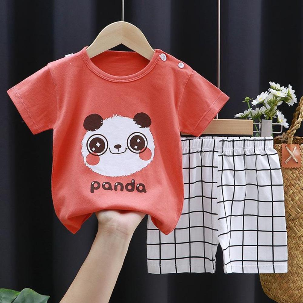 New Kids Boys Girls Summer Pajamas Cute Cartoon Print Short Sleeve T-Shirt Tops with Shorts Toddler Baby Clothing Sets