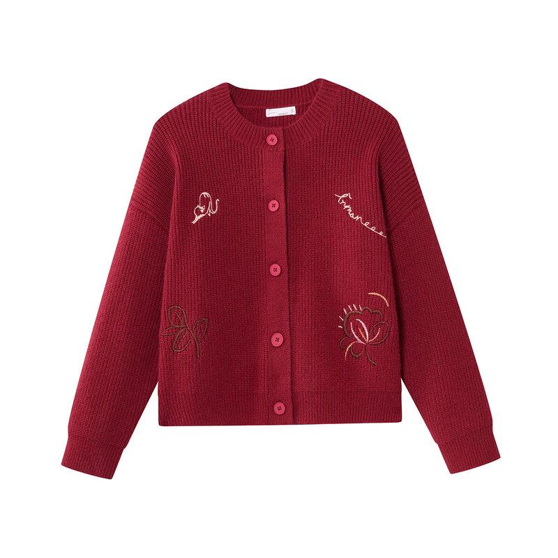 INMAN Women s New Year Red Embroidered Knit Cardigan M