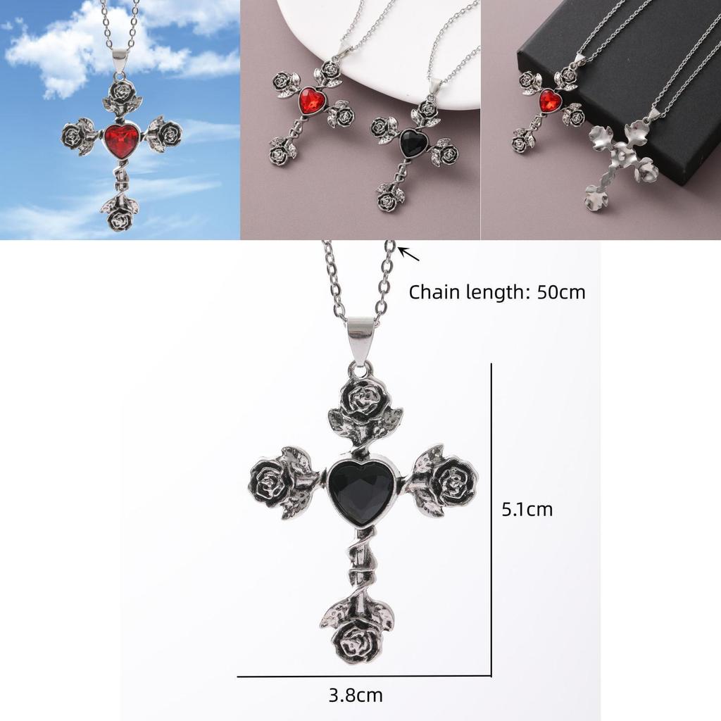 Gothic Heart Cross Pendant Necklace With Alloy Dark Theme For Men And Women