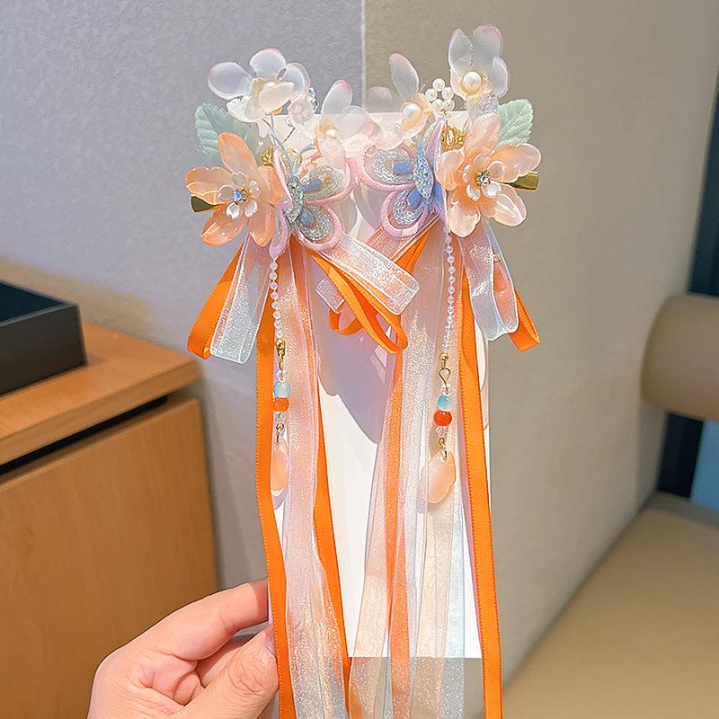 Mid-Autumn Hanfu Fairy Hair Clip - Women's & Children's Ancient Style Floral Tassel, Sweet Accessory for Girls