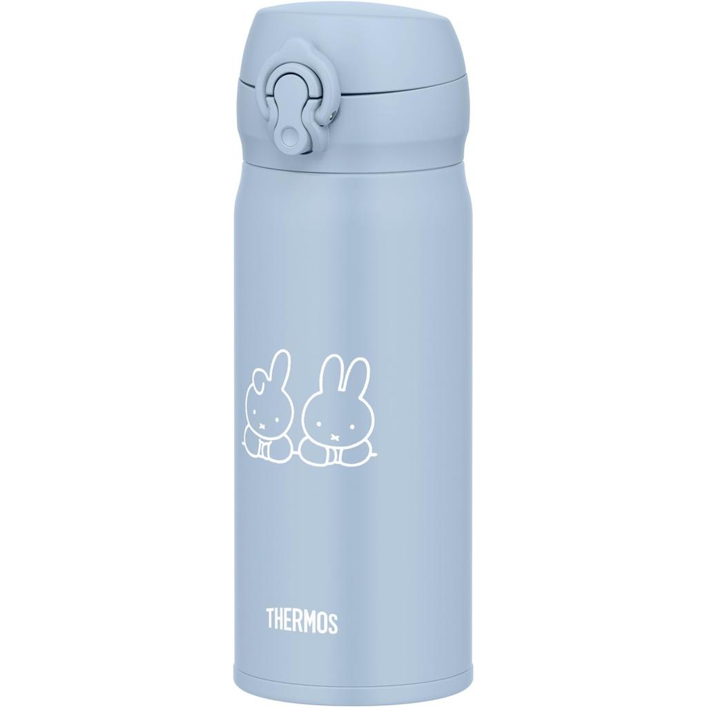 Thermos Vacuum Insulated Portable Mug, 400ml, Miffy Design, Ash Blue, Removable Spout for Easy Cleaning, Lightweight, One-Touch Opening, Stainless
