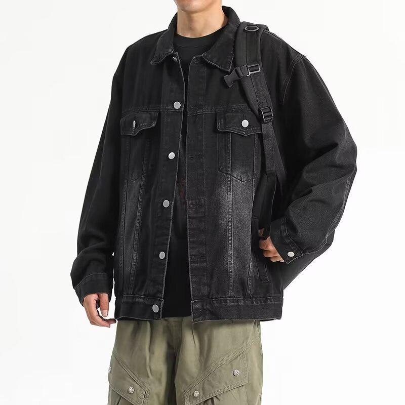 Veste en jean rétro pour homme - Streetwear décontracté Printemps/Automne, Col rabattu polyvalent, Style workwear élégant.
