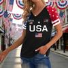 Damen Lässiger V-Ausschnitt Kurzarm Pullover Oberteil USA-Flagge Grafikdruck Leichter Weicher Stoff Lockere Passform T-Shirt