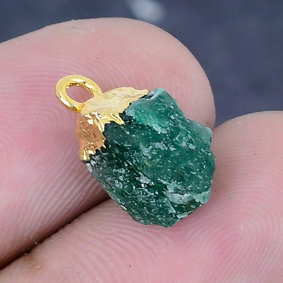Natural Green Aventurine Rough 925 Sterling Silver Jewelry Pendant 0.59" B3I09