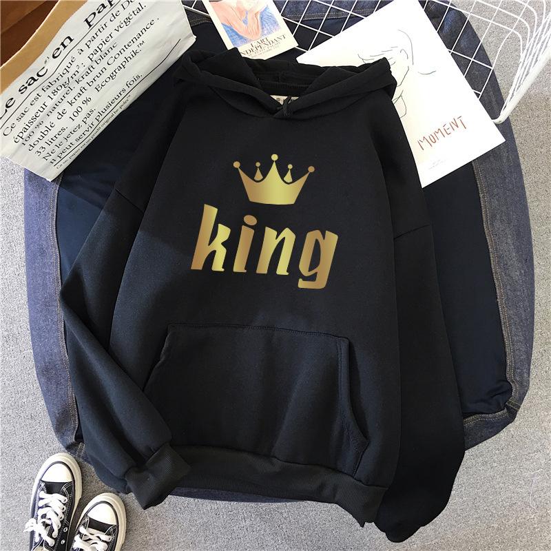 Woman Sweatshirts Classic King Queen Print Couples Hoodies All Season Daily Casual Sporty Loose Hoody Coats