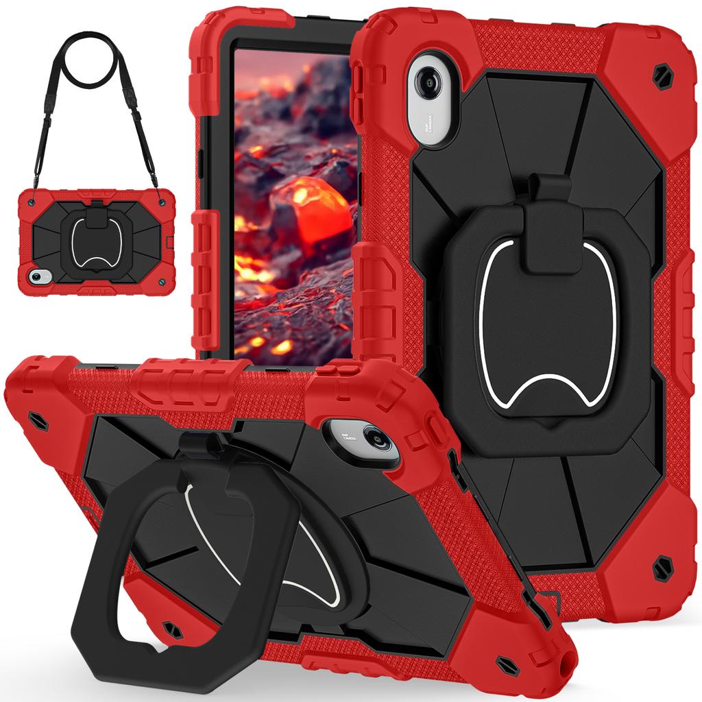 For Lenovo Tab Idea 11/Xiaoxin Pad 2025 11inch 360 Rotating Stand Case Color-blocking with Handle and Pen Holder&Shoulder Belt