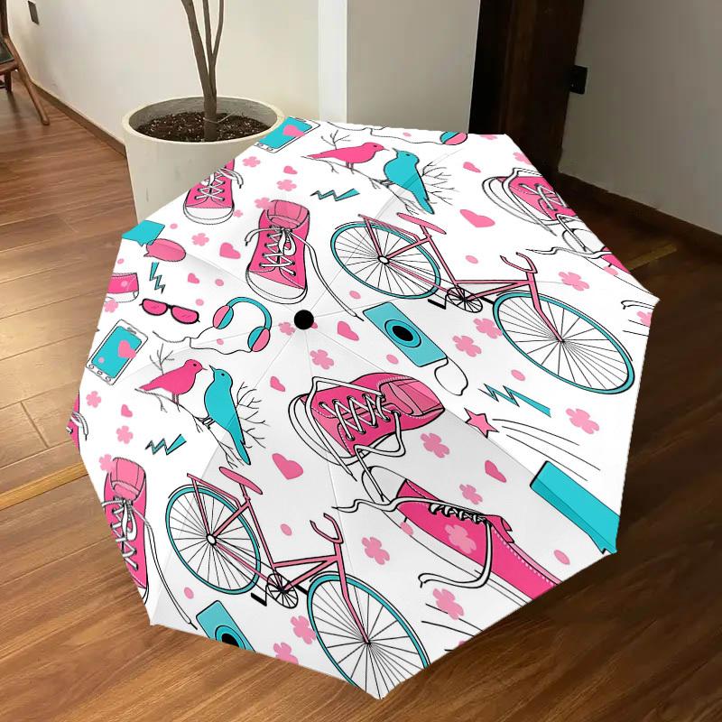 1pc Shoes Bike Automatic Open/Close Umbrella Compact Folding Umbrella with 8-Rib Shaft for Women/Men, Elegant Birthday1233S
