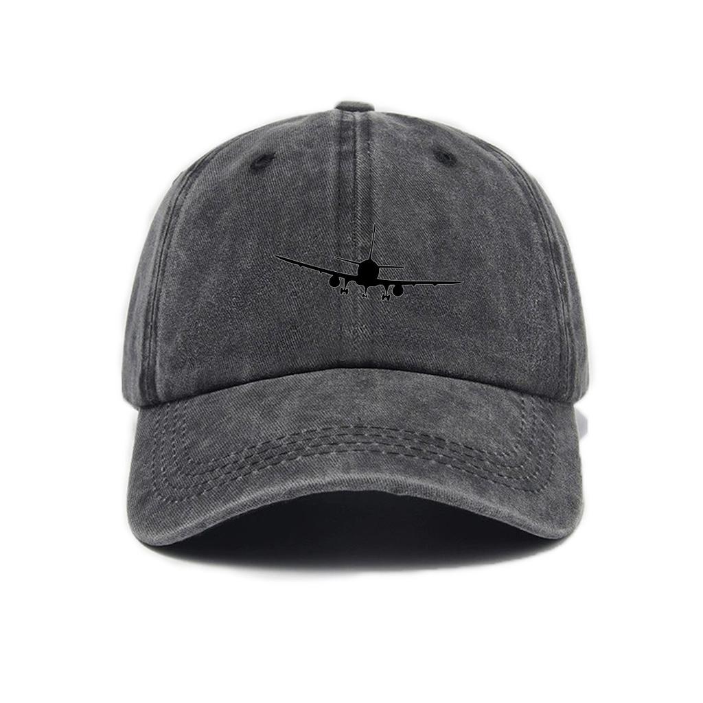Simple aircraft printing washed old soft top sunshade baseball cap Unisex versatile baseball cap