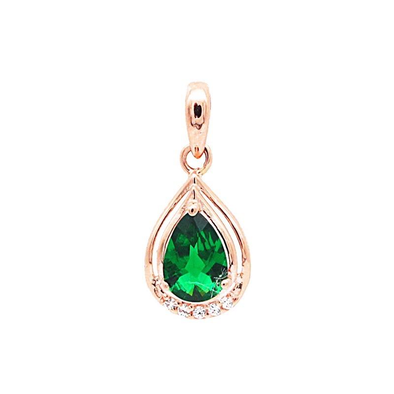 Exquisite Russian 585 Purple Gold Green Stone Pendant Generous Temperament Rose Gold-Plated Water Drop-Shaped Hollow Pendant