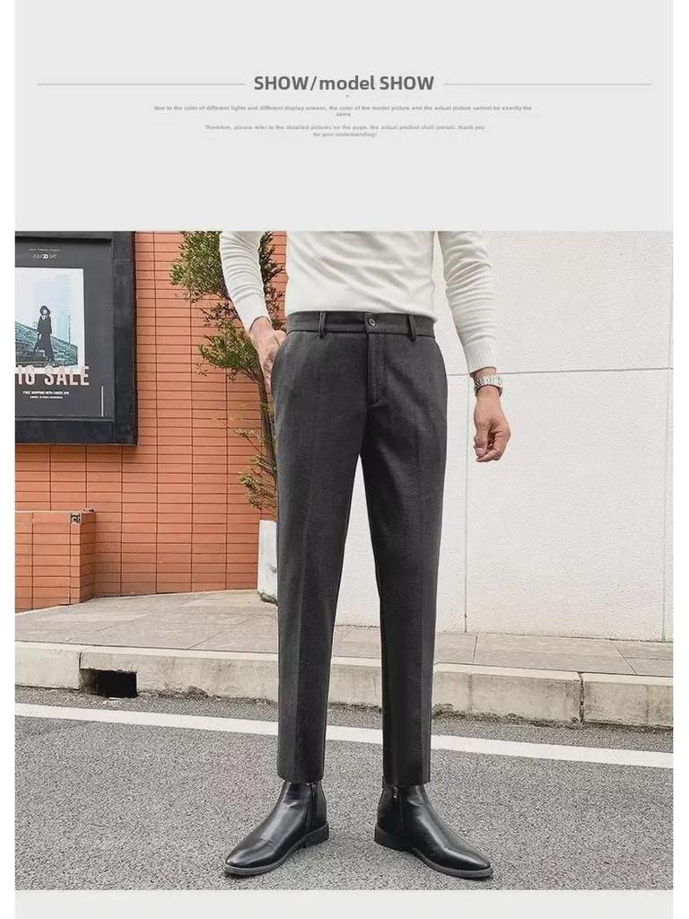 Men's Slim-Fit Wool Tweed Trousers - Retro European Style