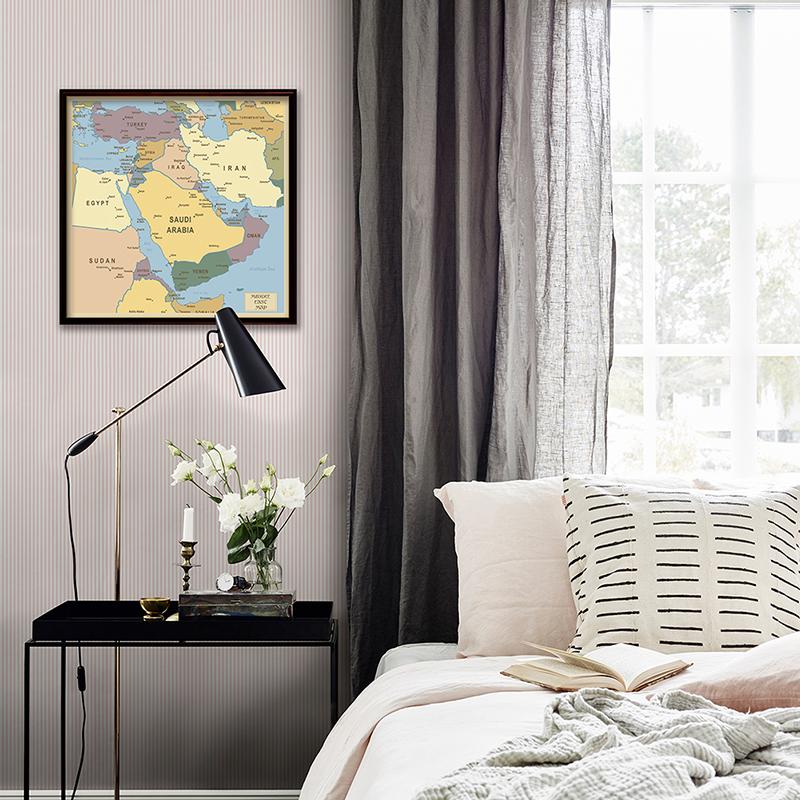 Mappa Politica del Medio Oriente Poster su Tela Retro per Educazione Geografica Scolastica & Arredamento Parete Soggiorno Ufficio Arte