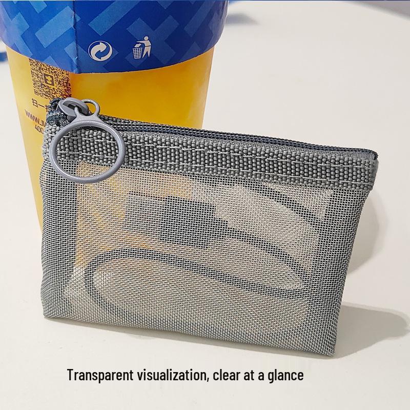 Mini Transparent Mesh Zipper Pouch: Cosmetics, Lipstick, Coins, Cards & Keys Organizer