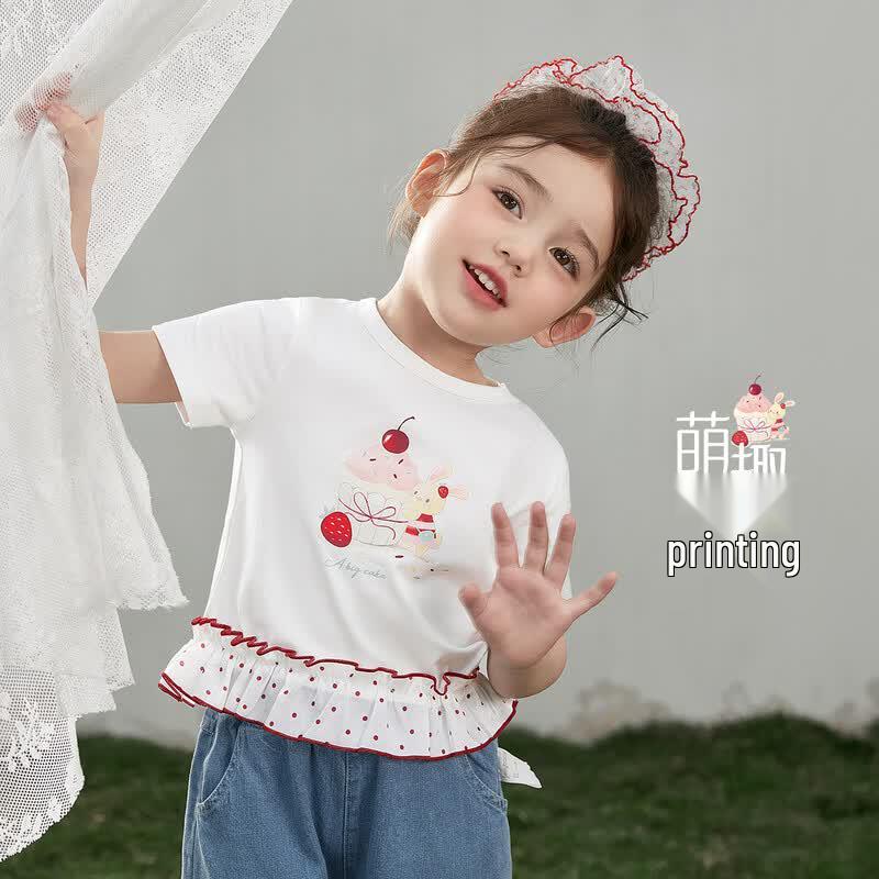 T-shirt a maniche corte con orlo arricciato da bambina JELLYBABY