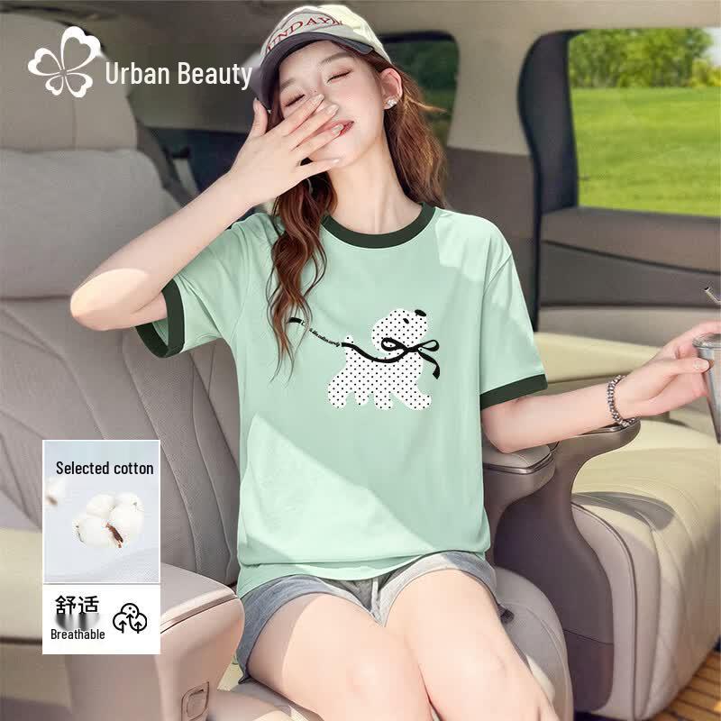 Women s Color-block Dessert Puppy Graphic T-Shirt L