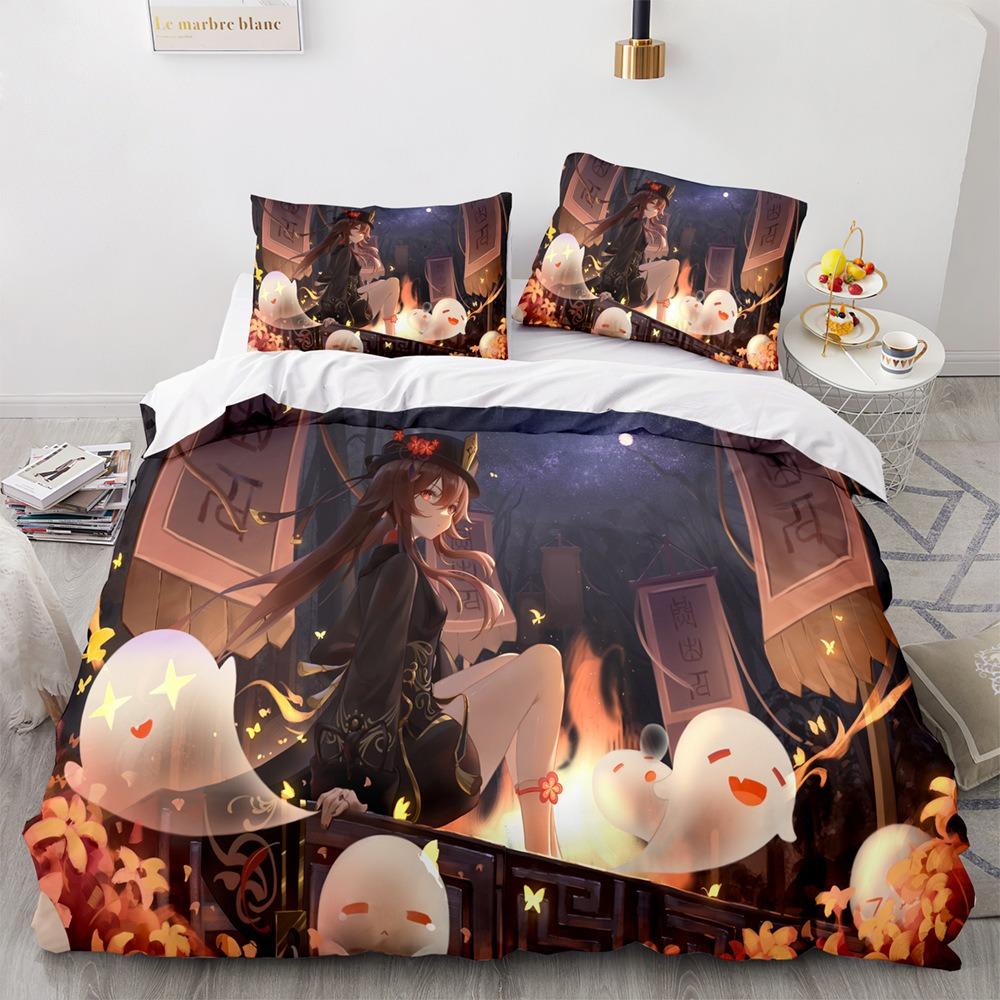 Genshin Impact Bedding Sets 100% Polyester Printed Comforter Bed Cover Duvet Cover Pillow Case 2-3 Pieces Sets Kids Adult Size